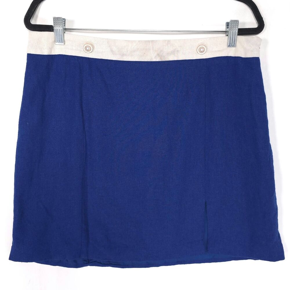 ANTHROPOLOGIE AVEC LES FILLES Women LARGE Mini Skirt LINEN Blend Pearl Button